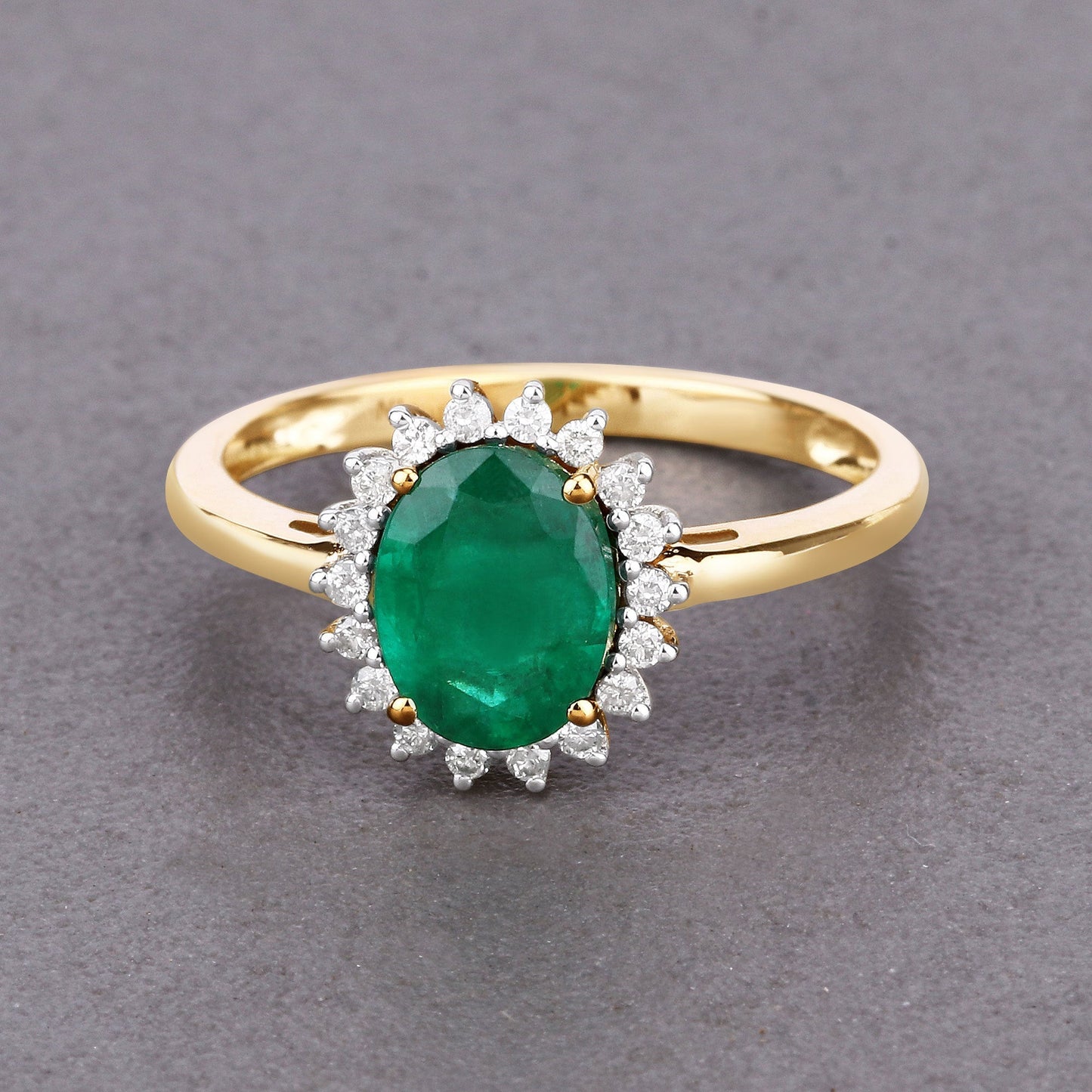 1.34 Carat Genuine Zambian Emerald and White Diamond 14K Yellow Gold Ring Bids.com