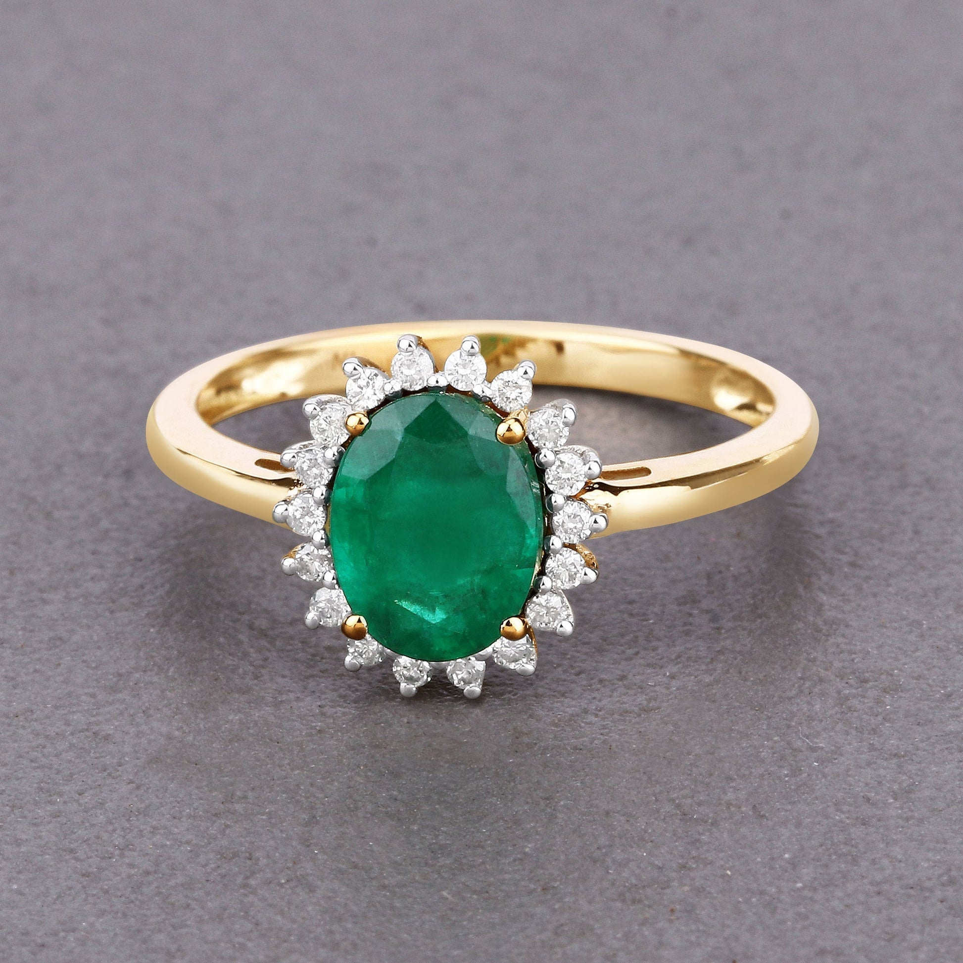 1.34 Carat Genuine Zambian Emerald and White Diamond 14K Yellow Gold Ring Bids.com