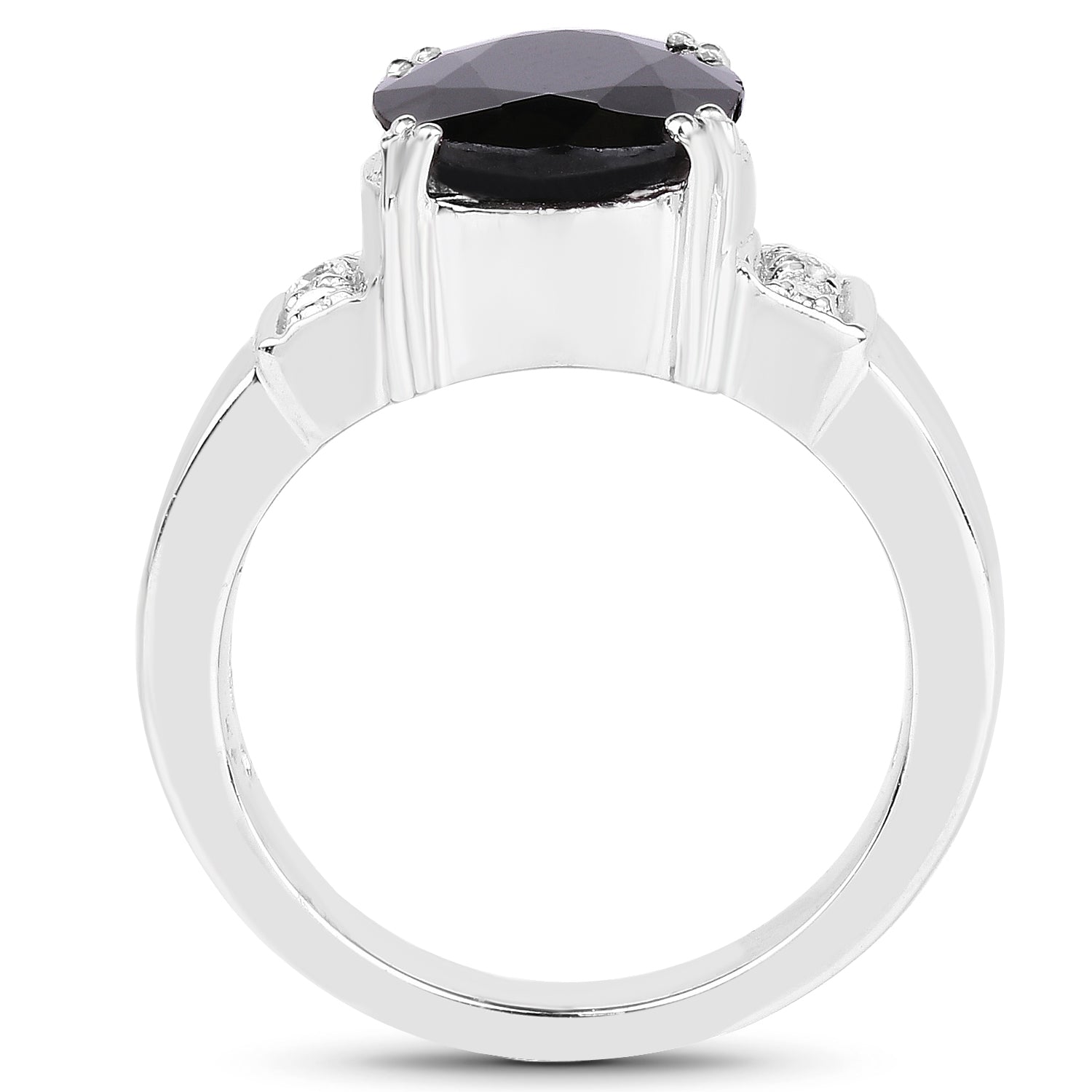 5.29 Carat Genuine Black Sapphire and White Topaz .925 Sterling Silver Ring Bids.com