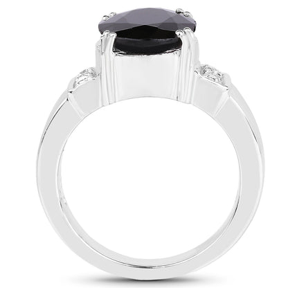 5.29 Carat Genuine Black Sapphire and White Topaz .925 Sterling Silver Ring Bids.com