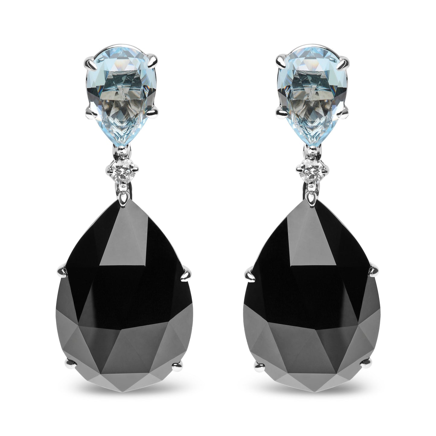 18K White Gold 1/5 Cttw Diamond with Pear Cut Sky Blue Topaz and Pear-Cut Black Onyx Gemstone Dangle Earring (G-H Color, SI1-SI2 Clarity) Bids.com