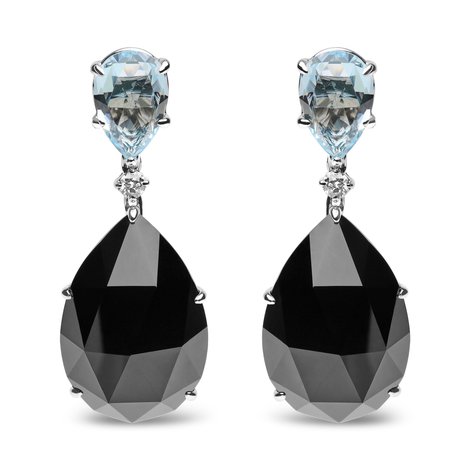 18K White Gold 1/5 Cttw Diamond with Pear Cut Sky Blue Topaz and Pear-Cut Black Onyx Gemstone Dangle Earring (G-H Color, SI1-SI2 Clarity) Bids.com
