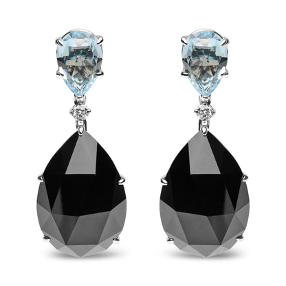 18K White Gold 1/5 Cttw Diamond with Pear Cut Sky Blue Topaz and Pear-Cut Black Onyx Gemstone Dangle Earring (G-H Color, SI1-SI2 Clarity) Bids.com
