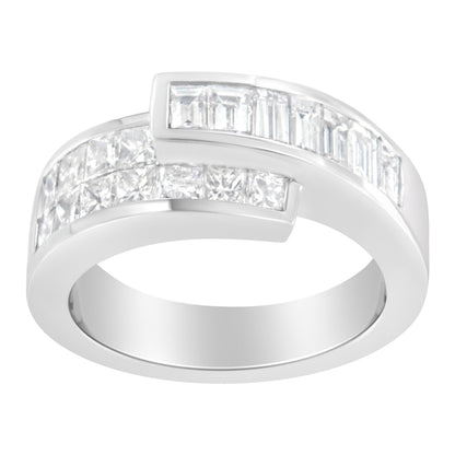 14K White Gold 2.0 Cttw Channel-Set Princess and Baguette-Cut Diamond Bypass Ring Band (G-H Color, SI1-SI2 Clarity) - Ring Size 6.5 Bids.com