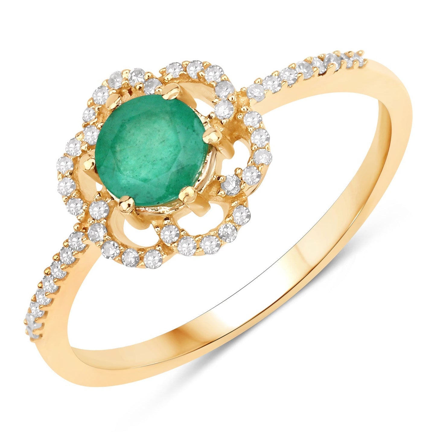 0.55 Carat Genuine Zambian Emerald and White Diamond 14K Yellow Gold Ring Bids.com