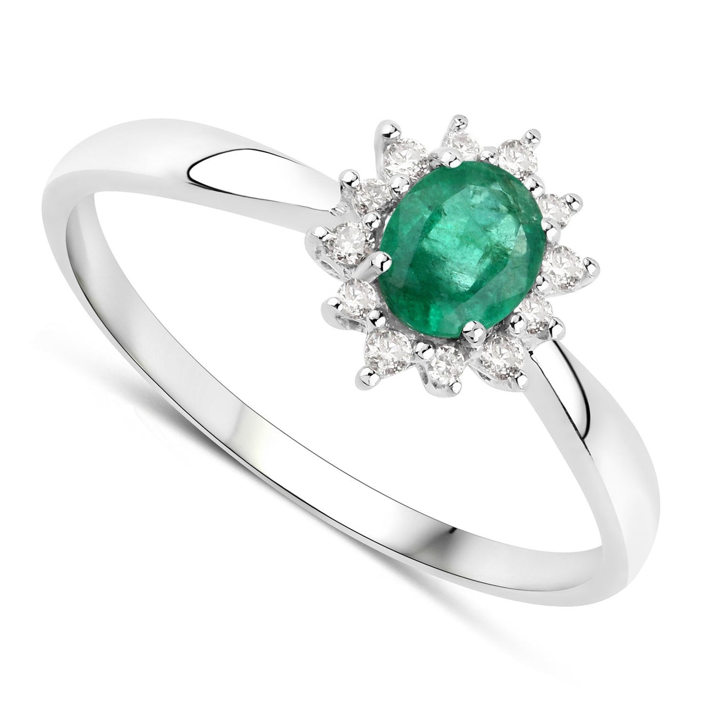 0.40 Carat Genuine Zambian Emerald and White Diamond 14K White Gold Ring Bids.com