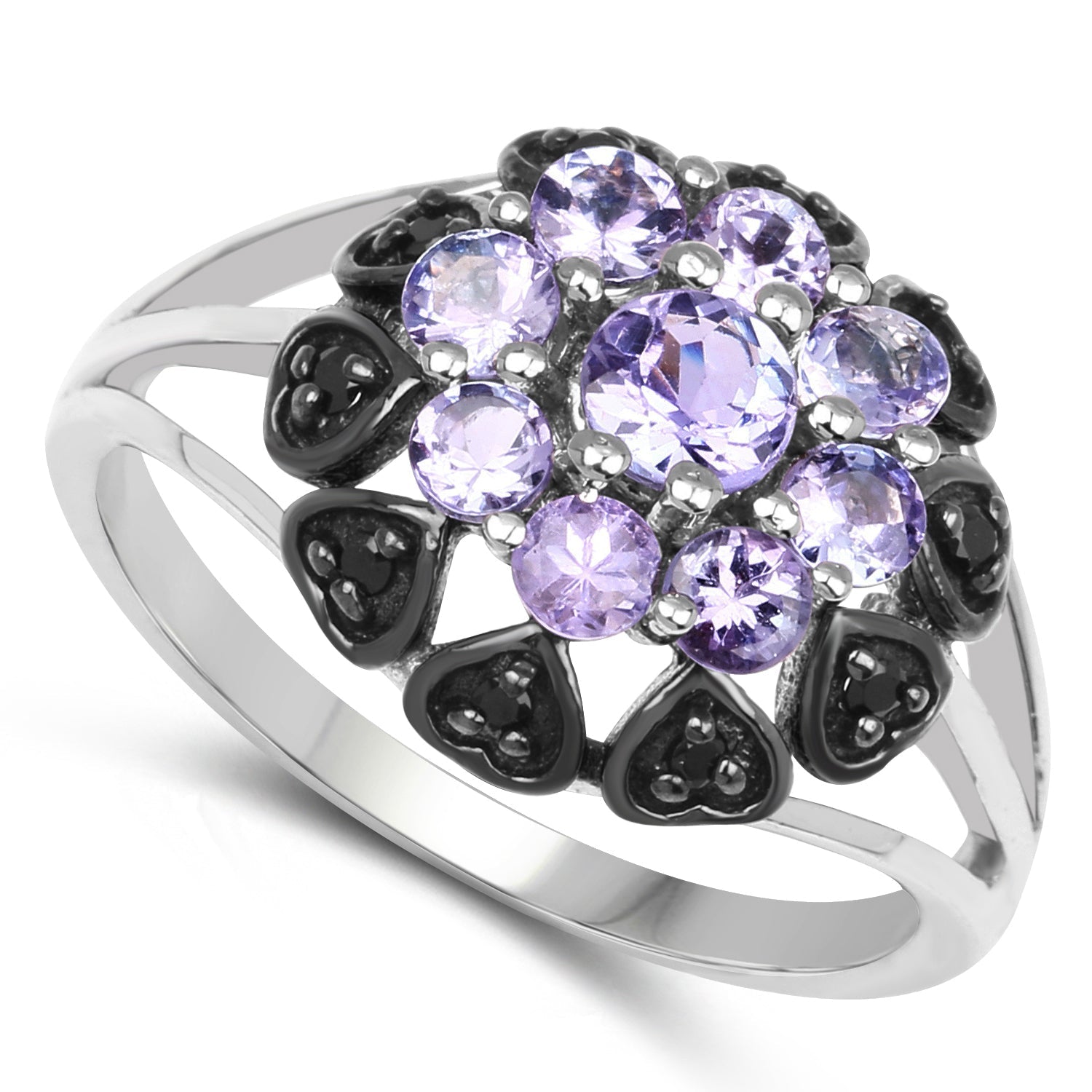 1.18 Carat Genuine Tanzanite and Black Spinel .925 Sterling Silver Ring Bids.com