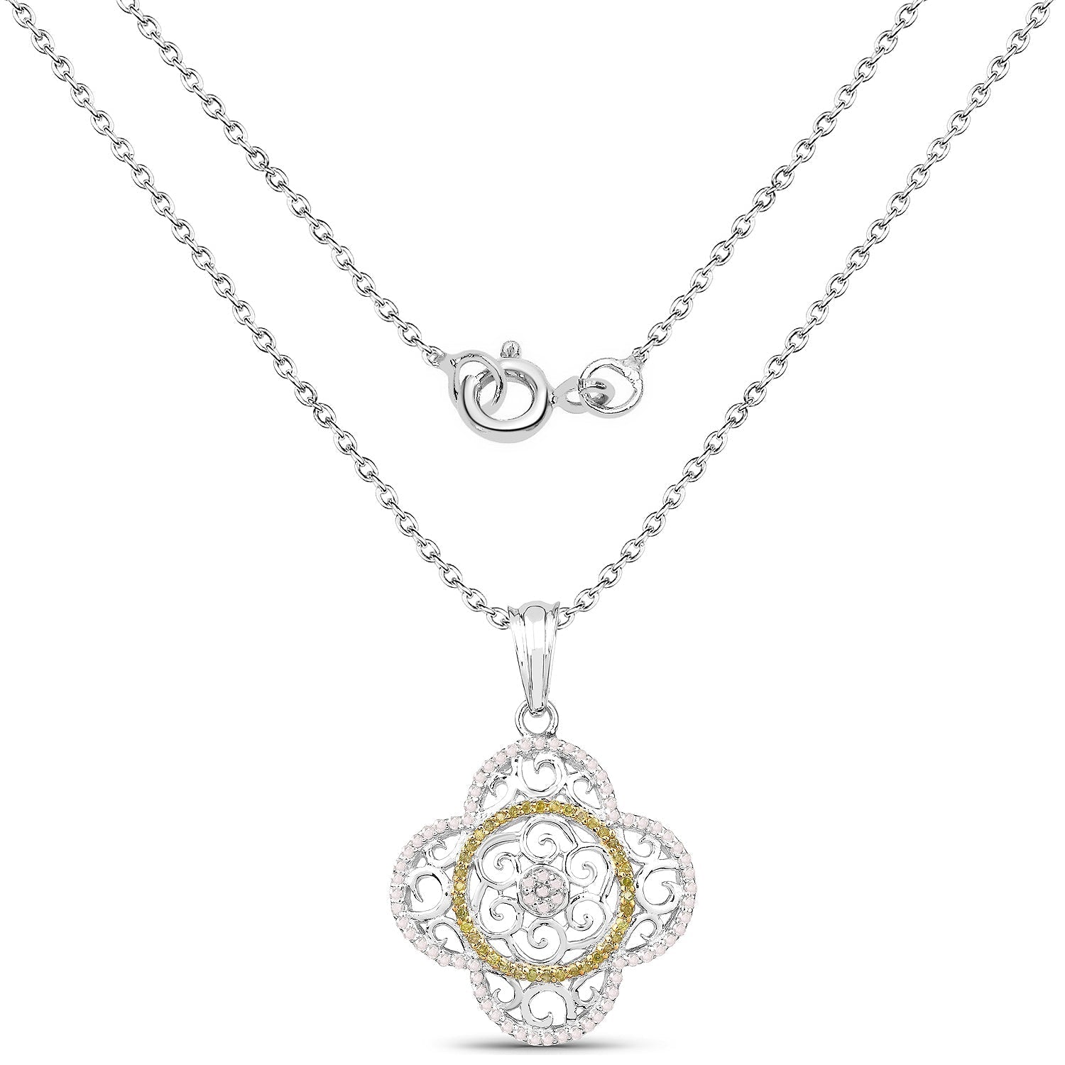 0.57 Carat Genuine White Diamond and Yellow Diamond .925 Sterling Silver Pendant Bids.com