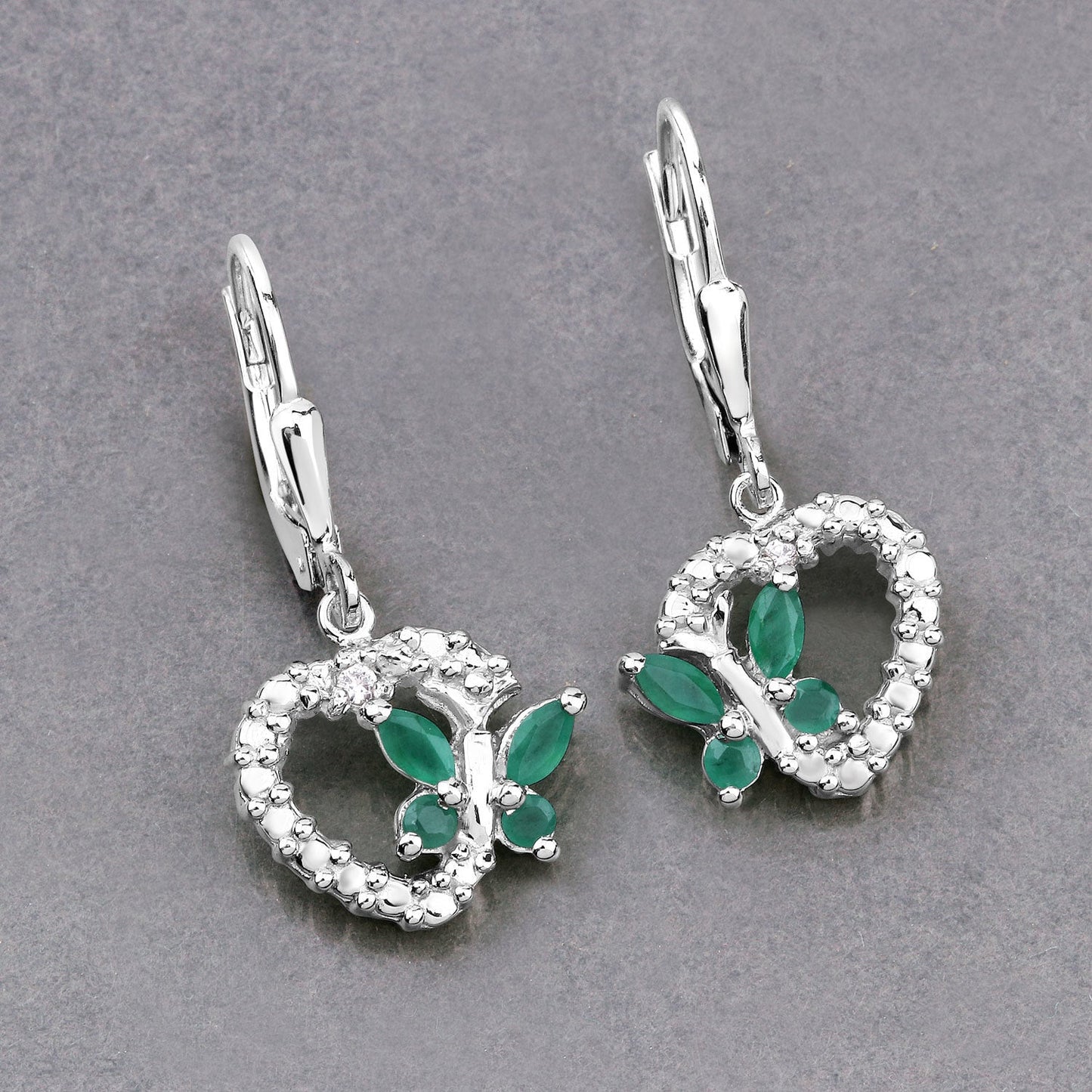 0.44 Carat Genuine Emerald and Created White Sapphire .925 Sterling Silver Earrings Bids.com