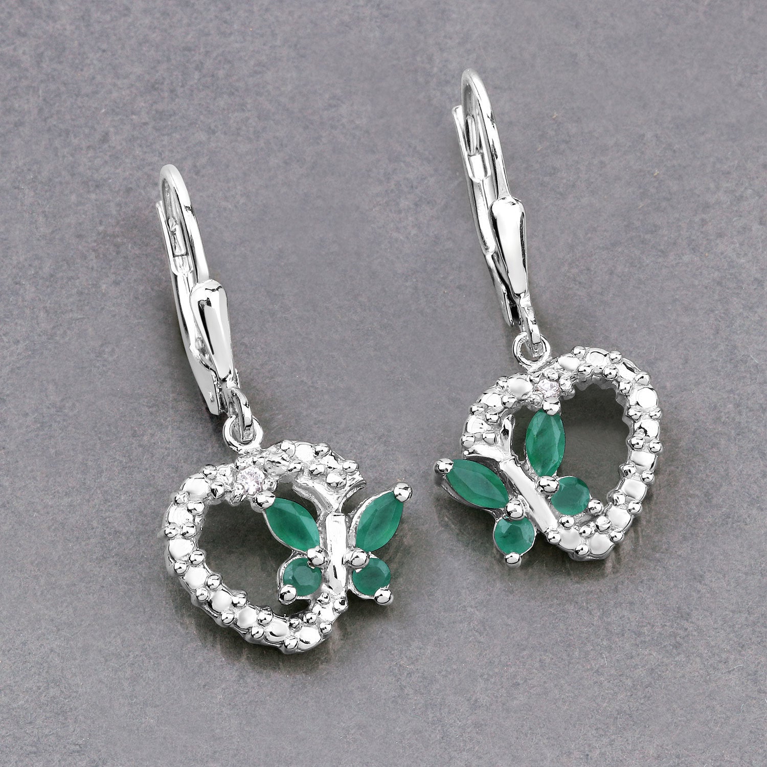 0.44 Carat Genuine Emerald and Created White Sapphire .925 Sterling Silver Earrings Bids.com