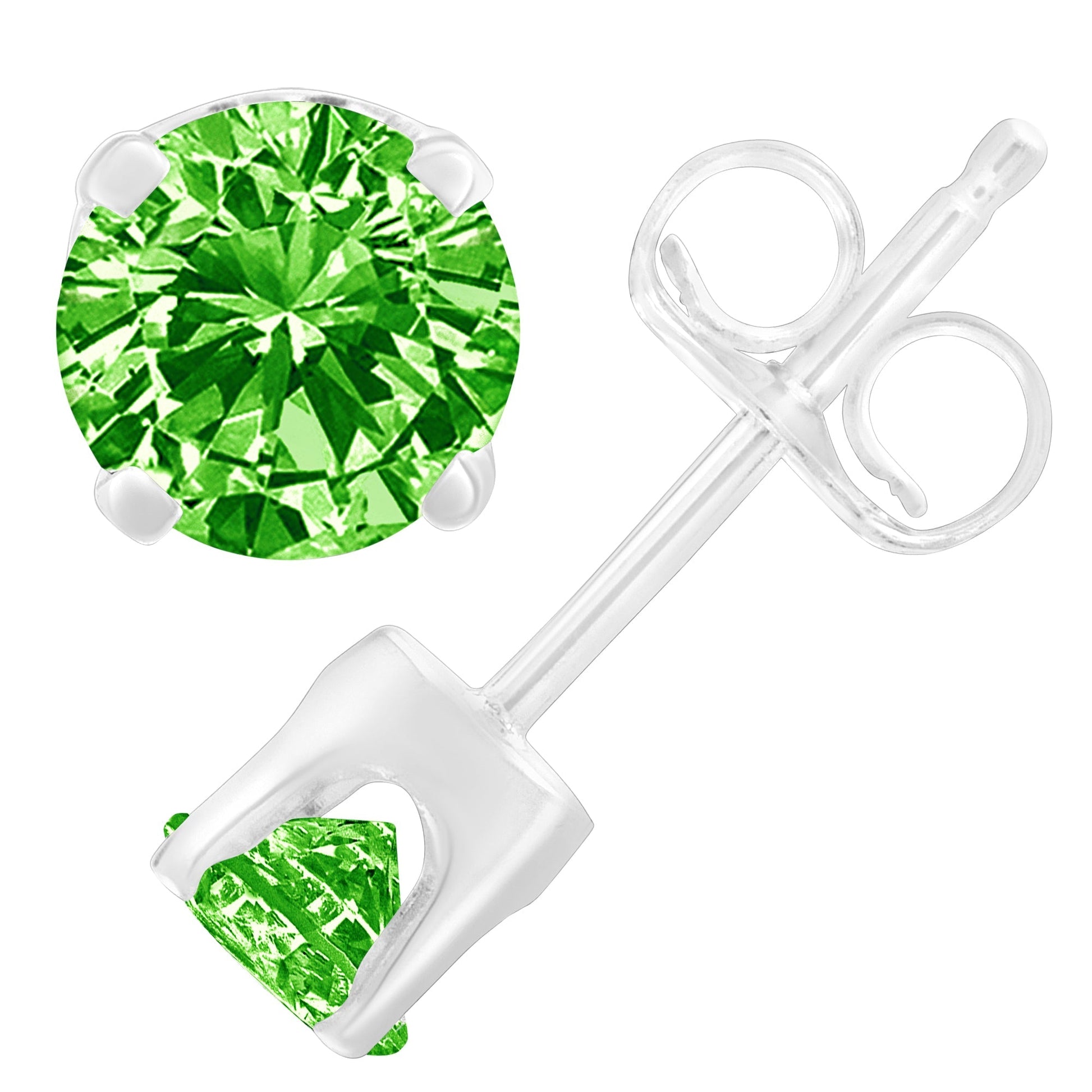 .925 Sterling Silver 1/5 Cttw Round Brilliant-Cut Green Diamond Classic 4-Prong Stud Earrings (Fancy Color-Enhanced, I2-I3 Clarity) Bids.com