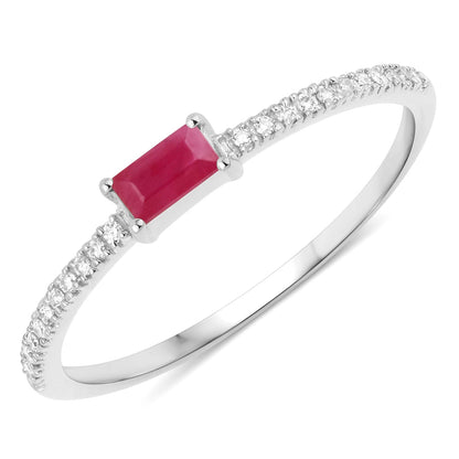 0.22 Carat Genuine Ruby and White Diamond 14K White Gold Ring Bids.com