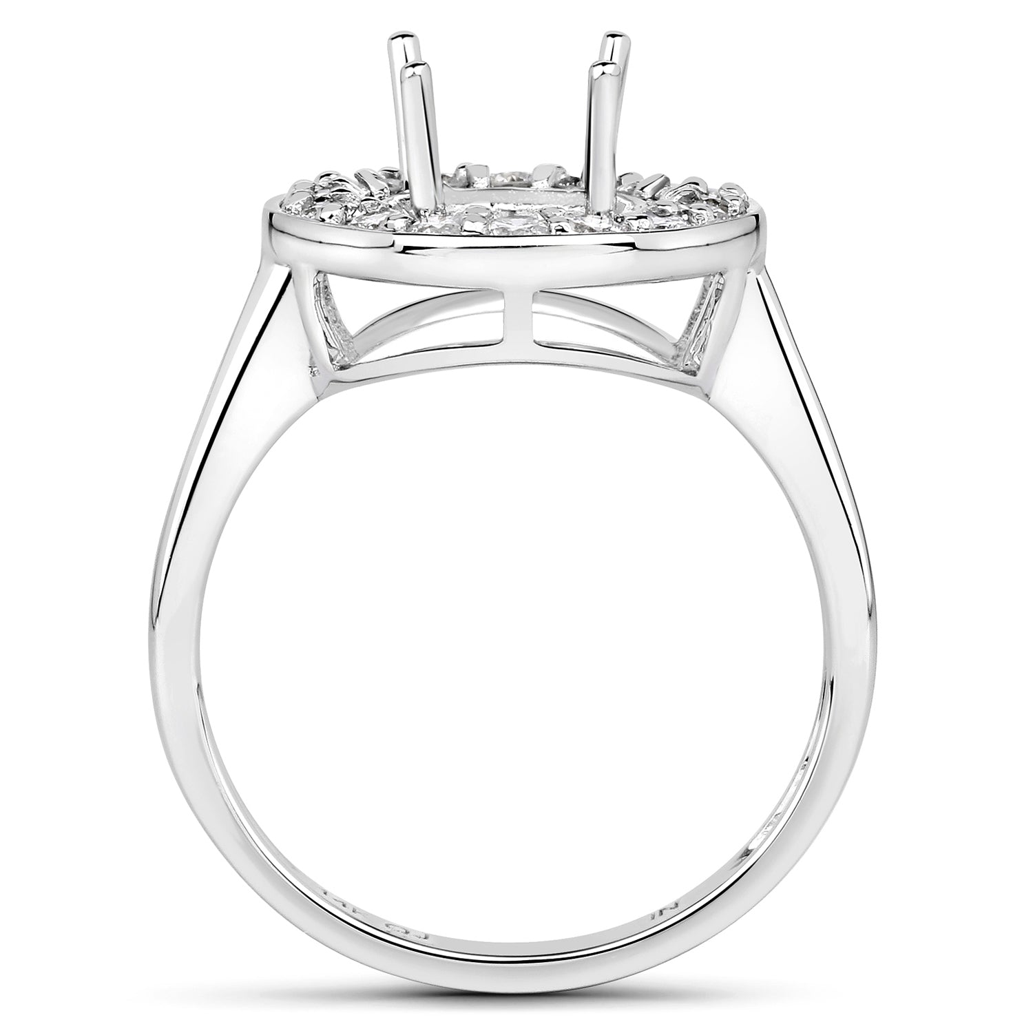 0.48 Carat Genuine White Diamond 14K White Gold Semi Mount Ring - holds 8.00mm Round Gemstone Bids.com