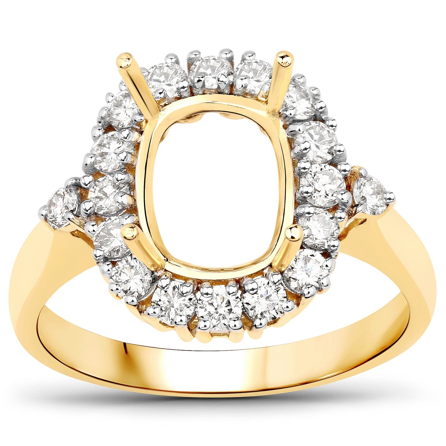 0.54 Carat Genuine White Diamond 14K Yellow Gold Semi Mount Ring - holds 9x7mm Cushion Gemstone Bids.com