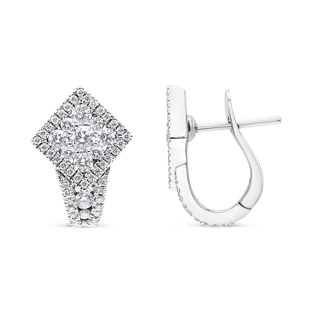 18K White Gold 1 1/10 Cttw Round Diamond Cluster with Halo Hoop Huggie Earring (F-G Color, VS1-VS2 Clarity) Bids.com