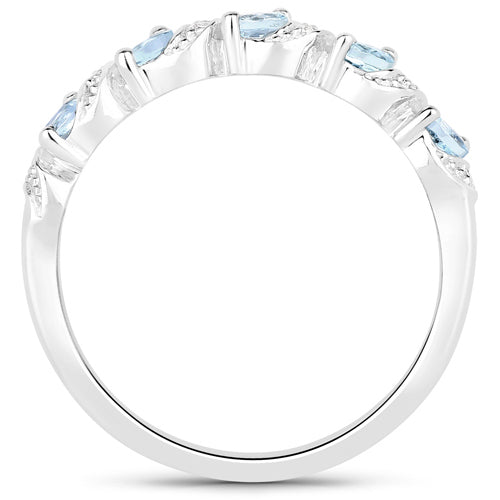 0.54 Carat Genuine Aquamarine and White Topaz .925 Sterling Silver Ring Bids.com