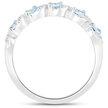 0.54 Carat Genuine Aquamarine and White Topaz .925 Sterling Silver Ring Bids.com