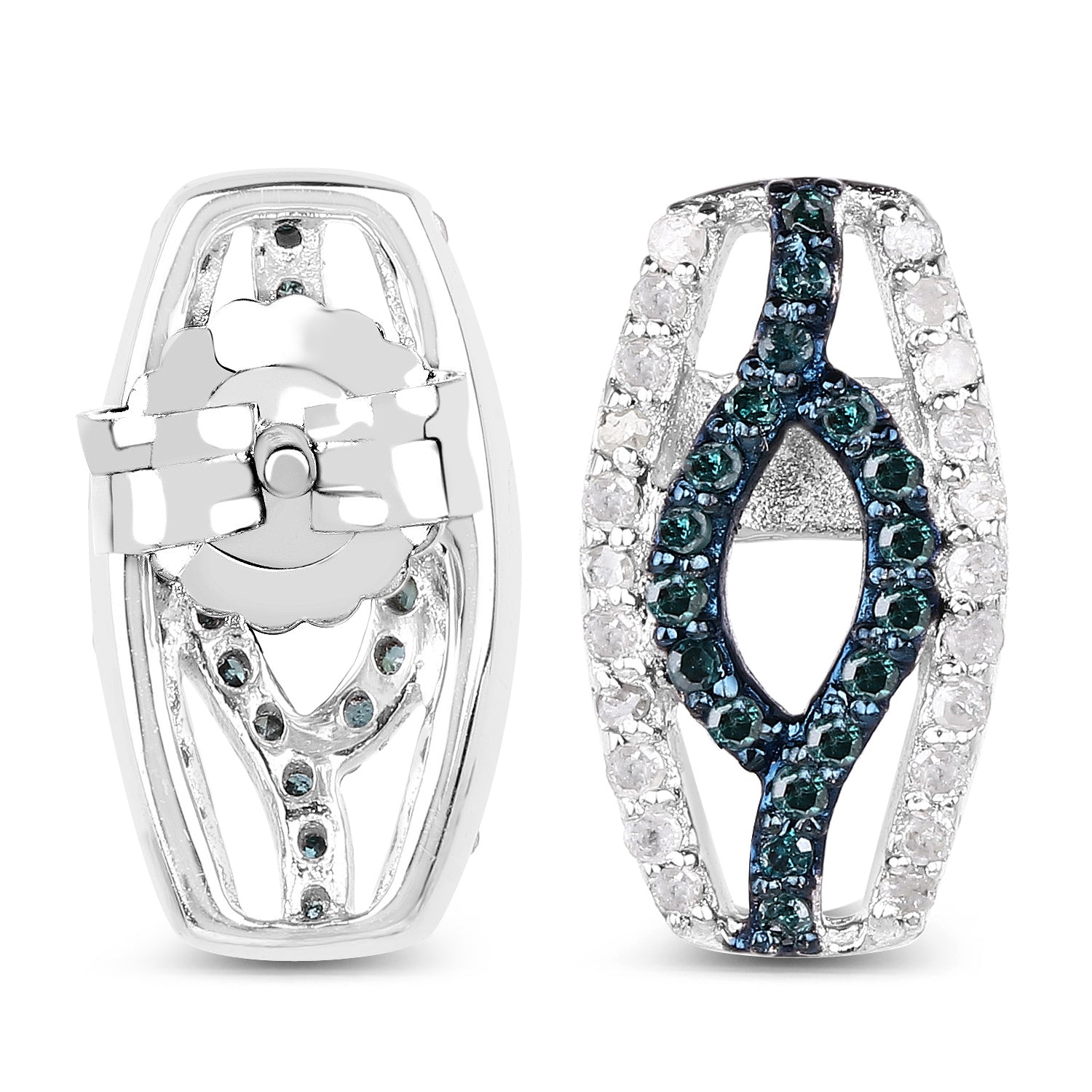 0.42 Carat Genuine Blue Diamond & White Diamond .925 Sterling Silver Earrings Bids.com
