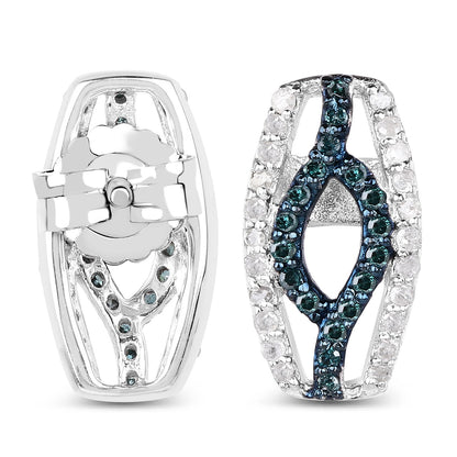 0.42 Carat Genuine Blue Diamond & White Diamond .925 Sterling Silver Earrings Bids.com
