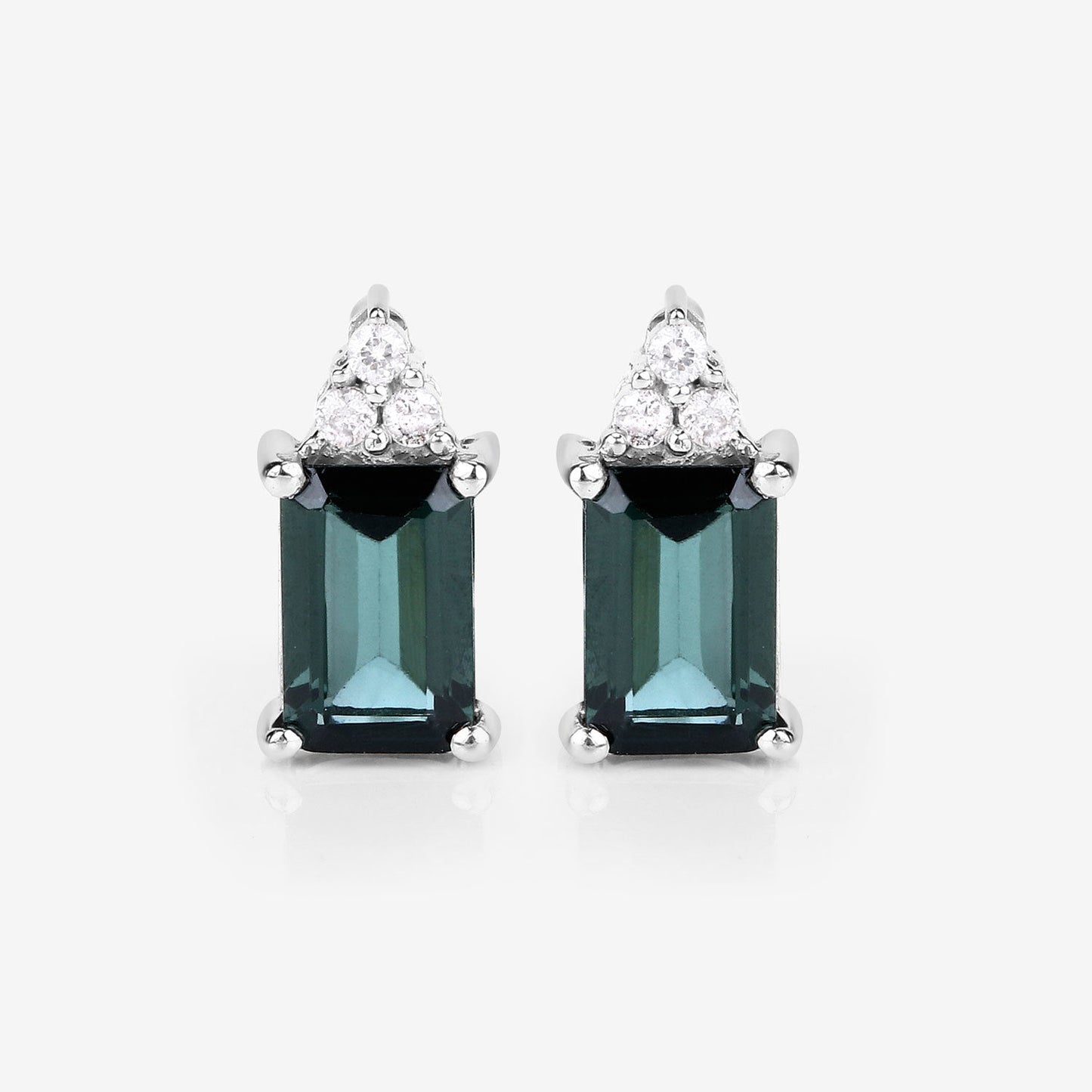 1.25 Carat Genuine Green Tourmaline and White Diamond 14K White Gold Earrings Bids.com