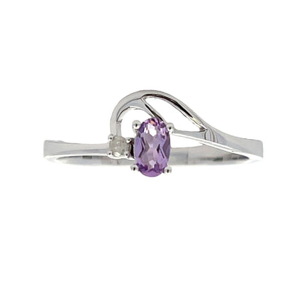 Natural .02ct Amethyst Diamond Ring 10KT White Gold Bids.com