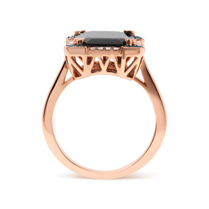 14K Rose Gold 15x10 MM Emerald-Cut Black Onyx and 1/5 Cttw Blue and White Diamond Halo Cocktail Ring (G-H Color, SI1-SI2 Clarity)- Size 7 Bids.com