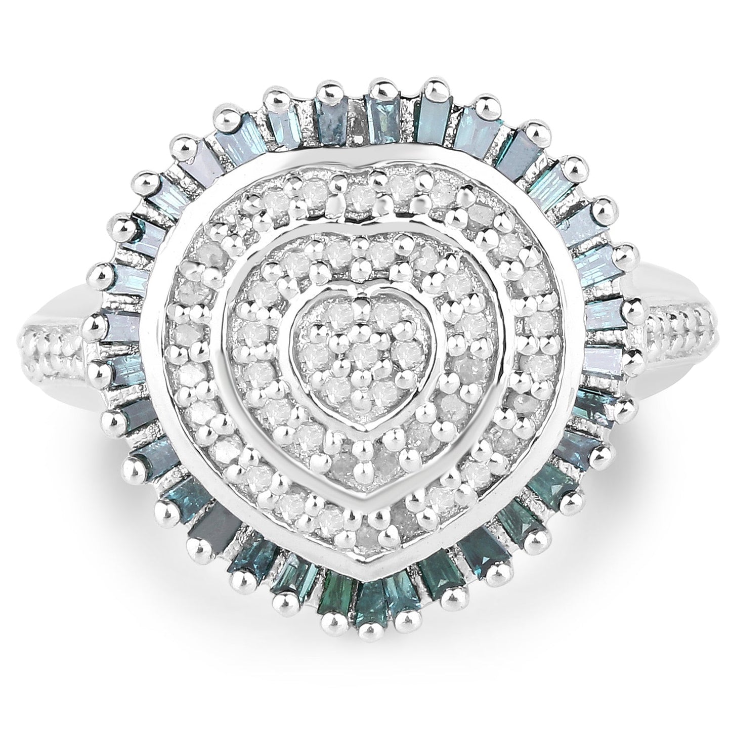 0.74 Carat Genuine White Diamond and Green Diamond .925 Sterling Silver Ring Bids.com