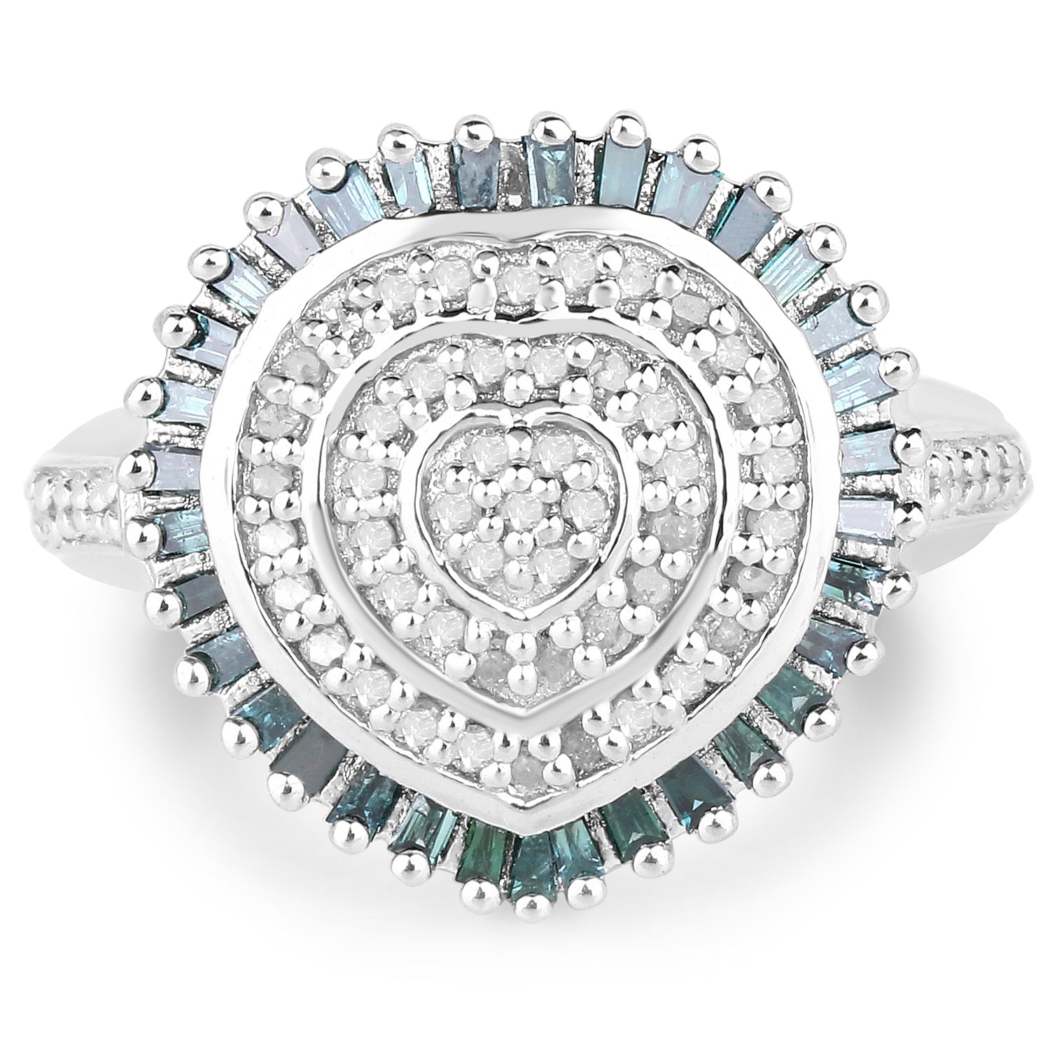 0.74 Carat Genuine White Diamond and Green Diamond .925 Sterling Silver Ring Bids.com