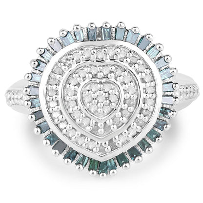 0.74 Carat Genuine White Diamond and Green Diamond .925 Sterling Silver Ring Bids.com