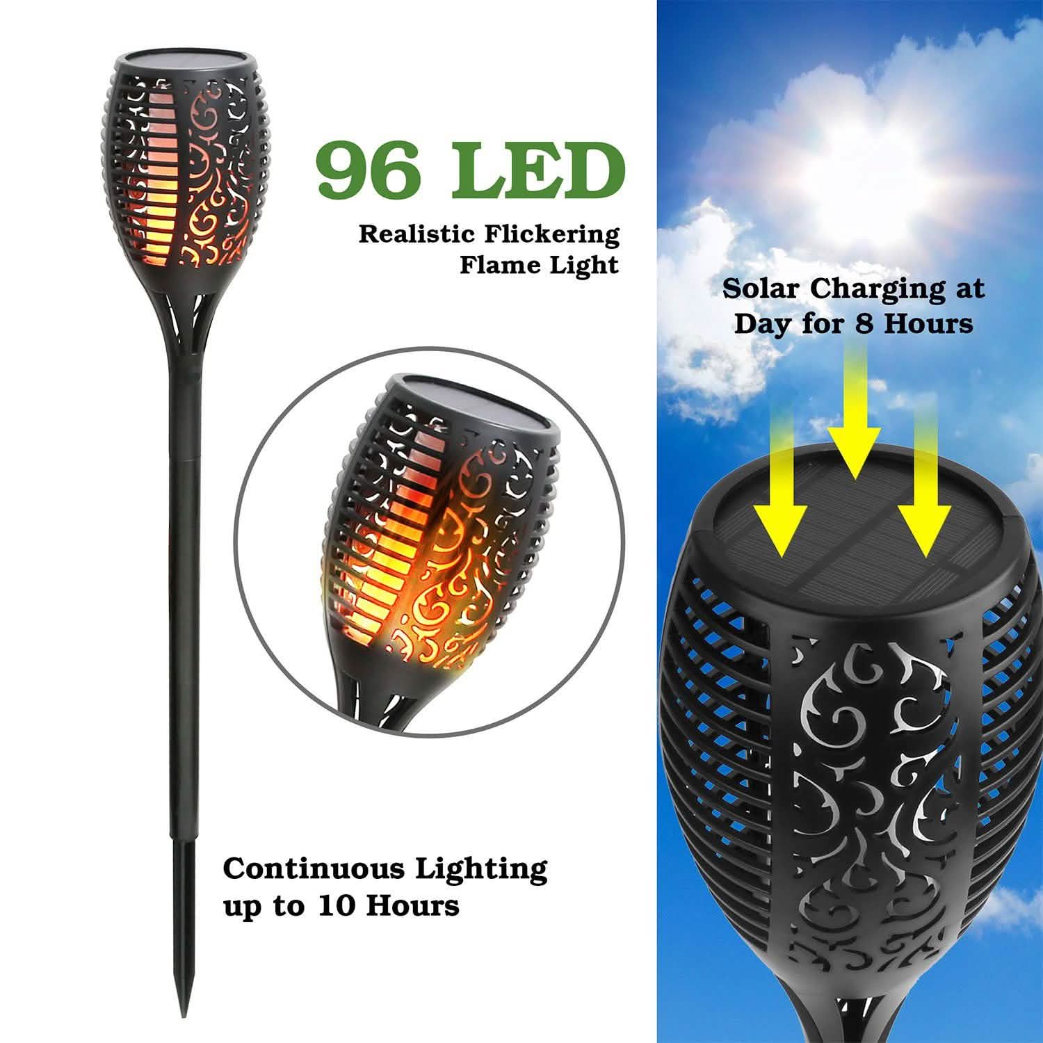 96 LEDs Solar Flame Torch Light DailySale