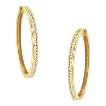 14K Yellow Gold 1.0 Cttw Round Brilliant Cut Diamond Channel Set Circle Hoop Earrings (I-J Color, I1-I2 Clarity) Bids.com