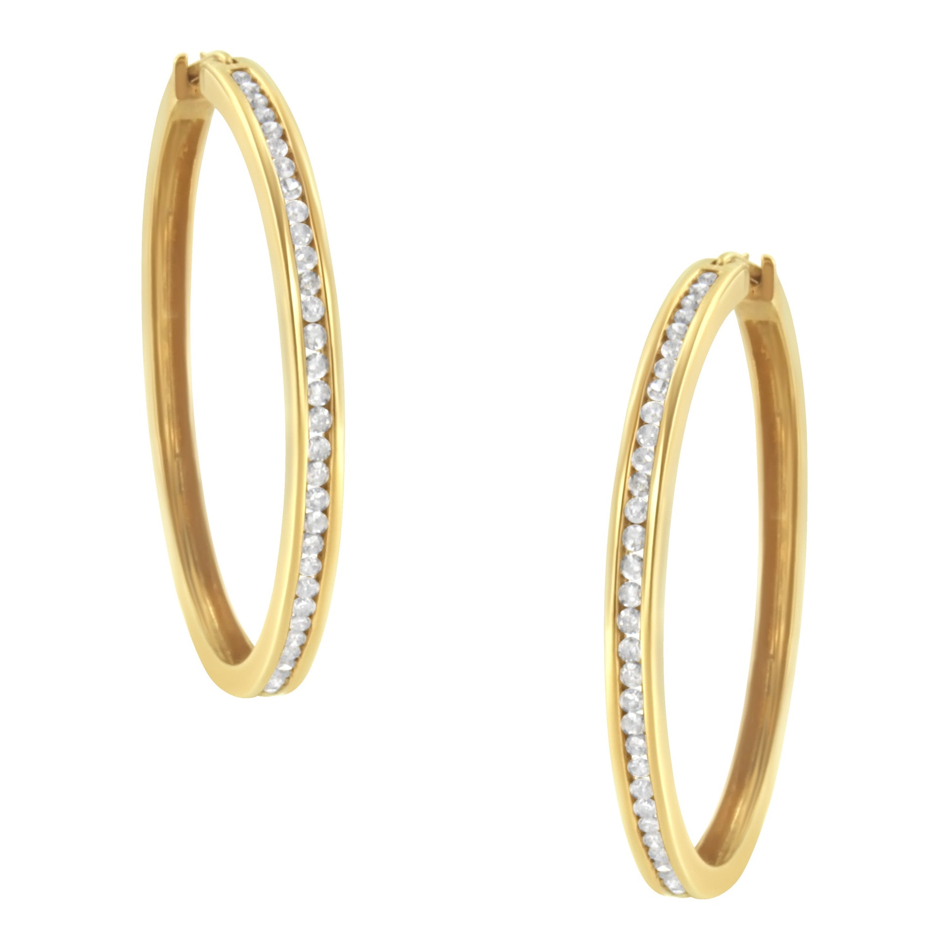 10KT Yellow Gold 1 cttw Slim Diamond Hoop Earrings (I-J Color, I1-I2 Clarity) Bids.com