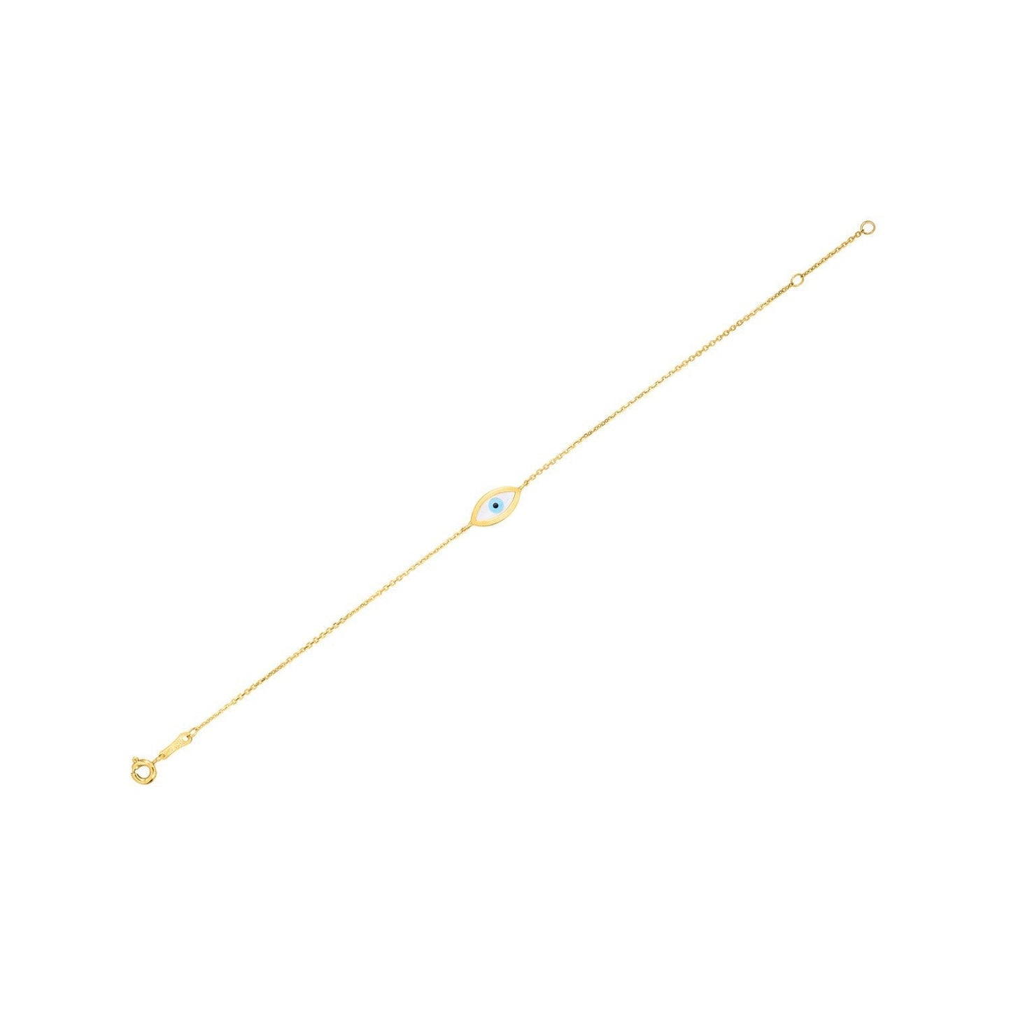 14k Yellow Gold MOP Evil Eye Bracelet (1.00 mm) Bids.com