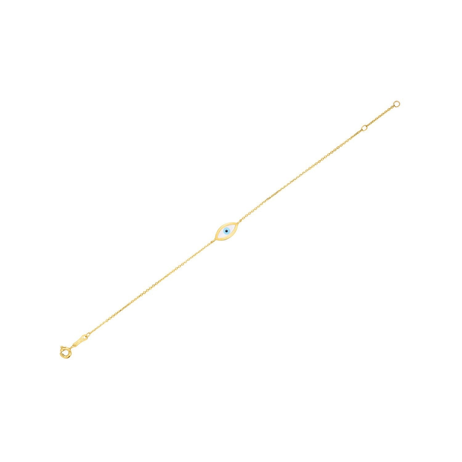 14k Yellow Gold MOP Evil Eye Bracelet (1.00 mm) Bids.com