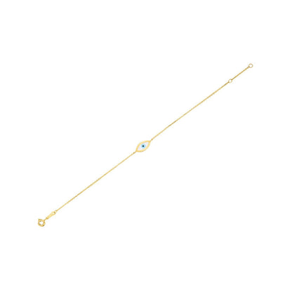 14k Yellow Gold MOP Evil Eye Bracelet (1.00 mm) Bids.com