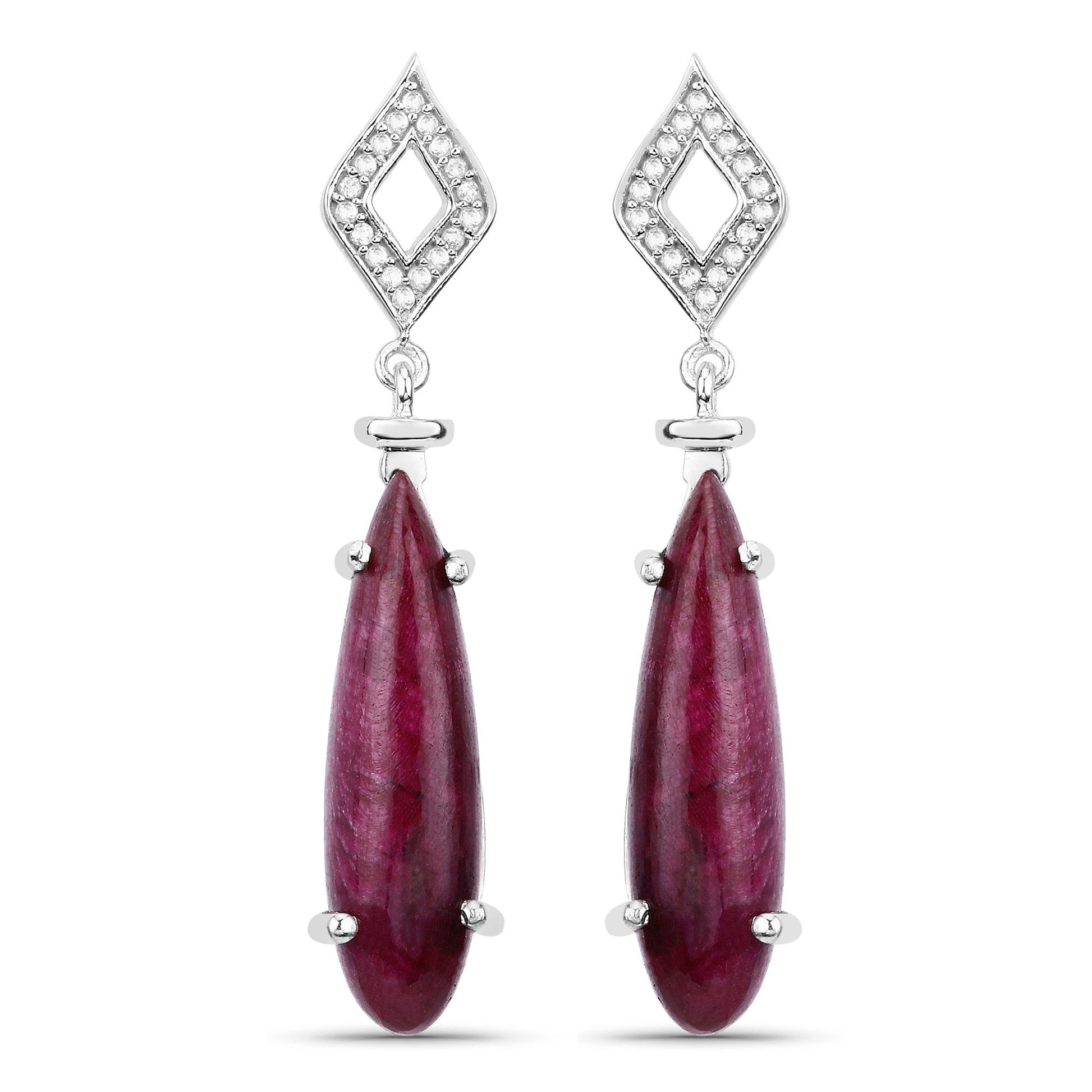 23.25 Carat Dyed Ruby and White Topaz .925 Sterling Silver Earrings Bids.com