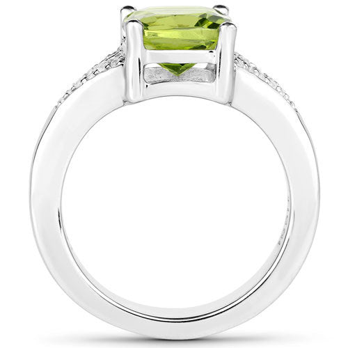 2.27 Carat Genuine Peridot and White Zircon .925 Sterling Silver Ring Bids.com