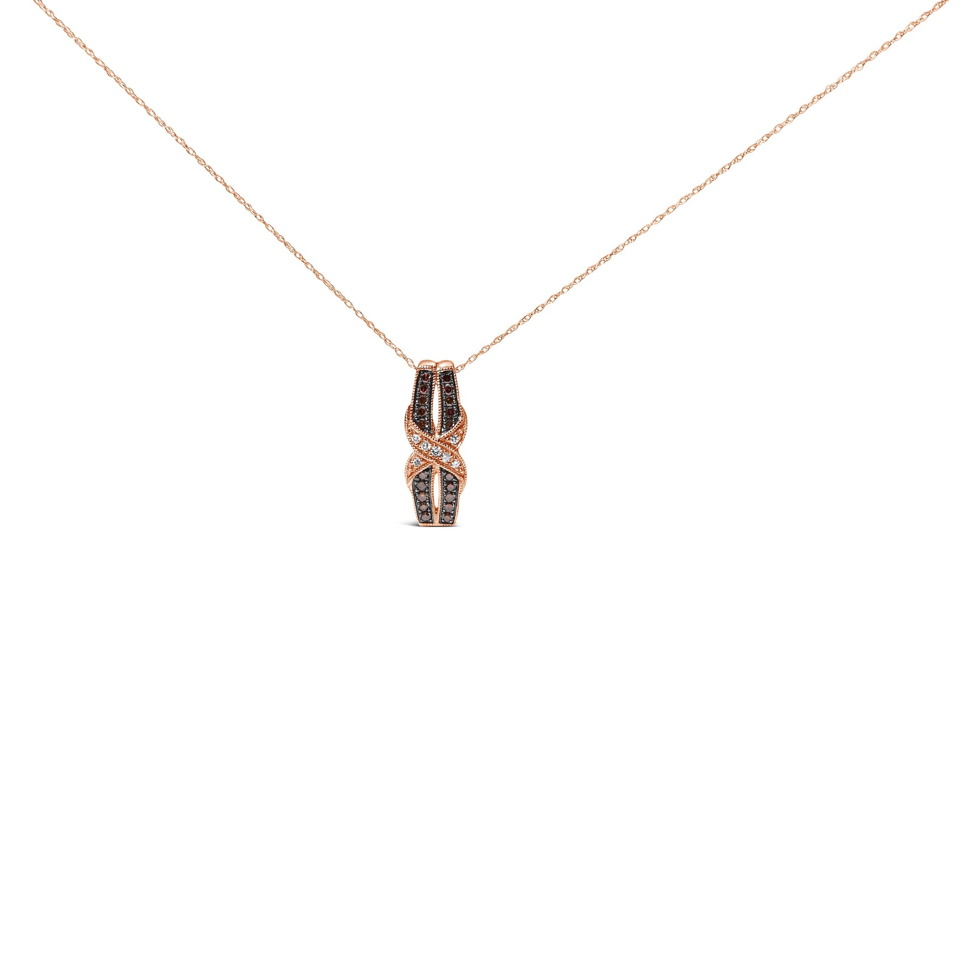 10K Rose Gold 1/4 Cttw White and Chocolate Brown Diamond Infinity Twist Pendant Necklace (I-J Color, I1-I2 Clarity) Bids.com