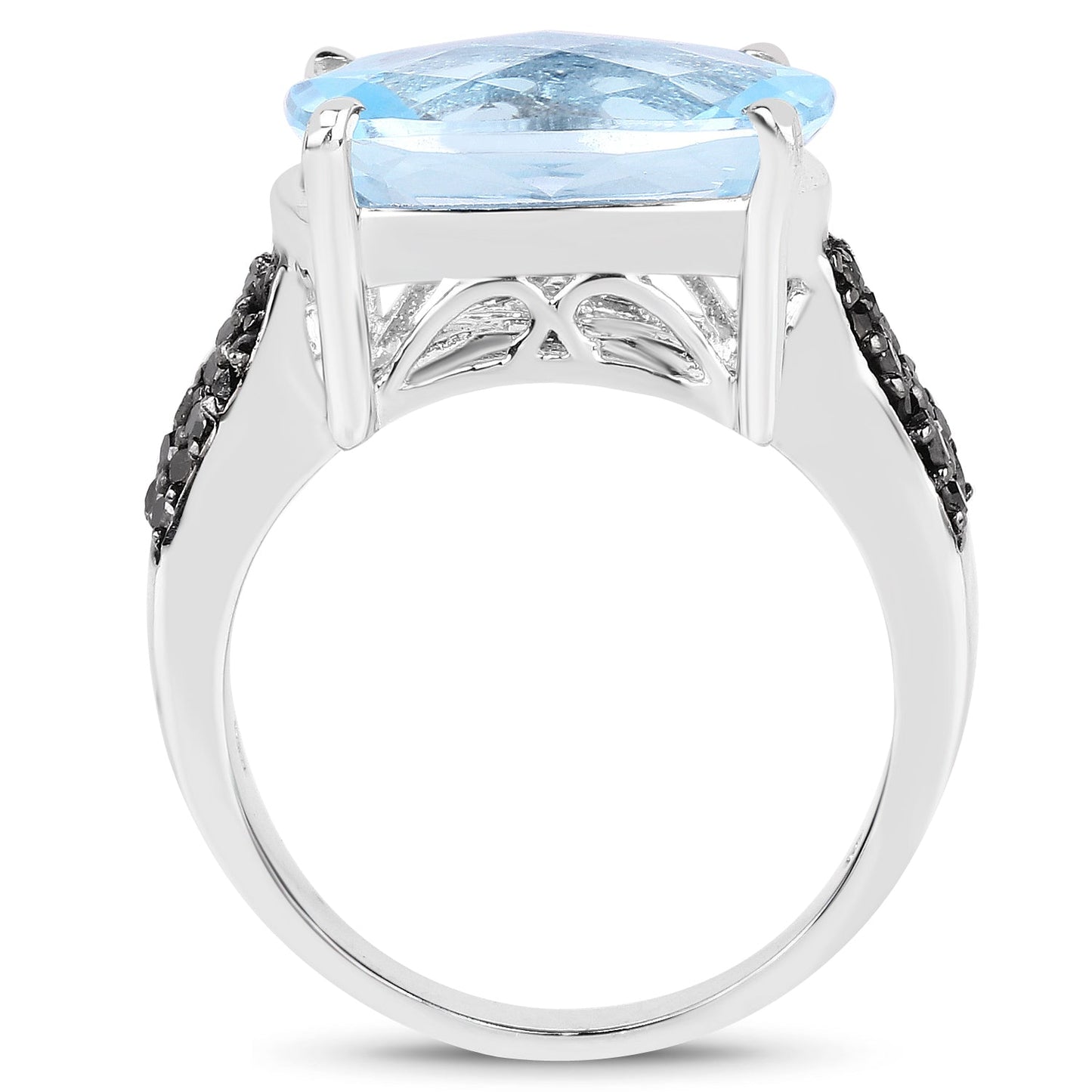3.96 Carat Genuine Baby Swiss Blue Topaz and Black Diamond .925 Sterling Silver Ring Bids.com