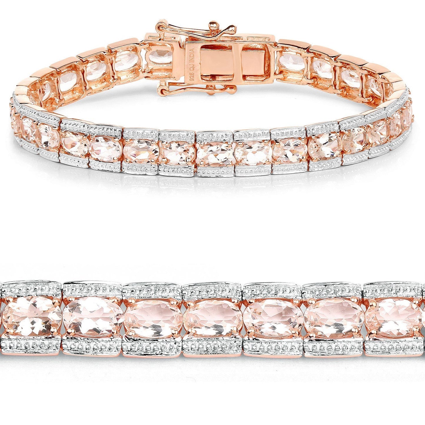 18K Rose Gold Plated 11.60 Carat Genuine Morganite .925 Sterling Silver Bracelet Bids.com