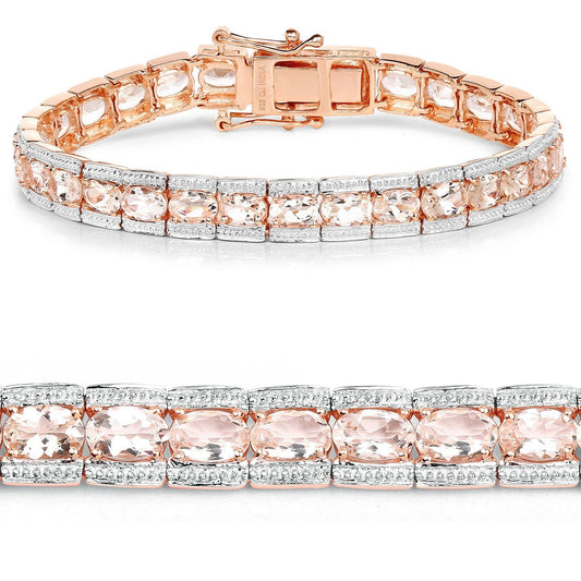 18K Rose Gold Plated 11.60 Carat Genuine Morganite .925 Sterling Silver Bracelet Bids.com