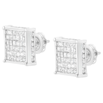 10K White Gold 2ct TDW Princess-Cut Composite Diamond Stud Earring (I-J ,I2-I3) Bids.com