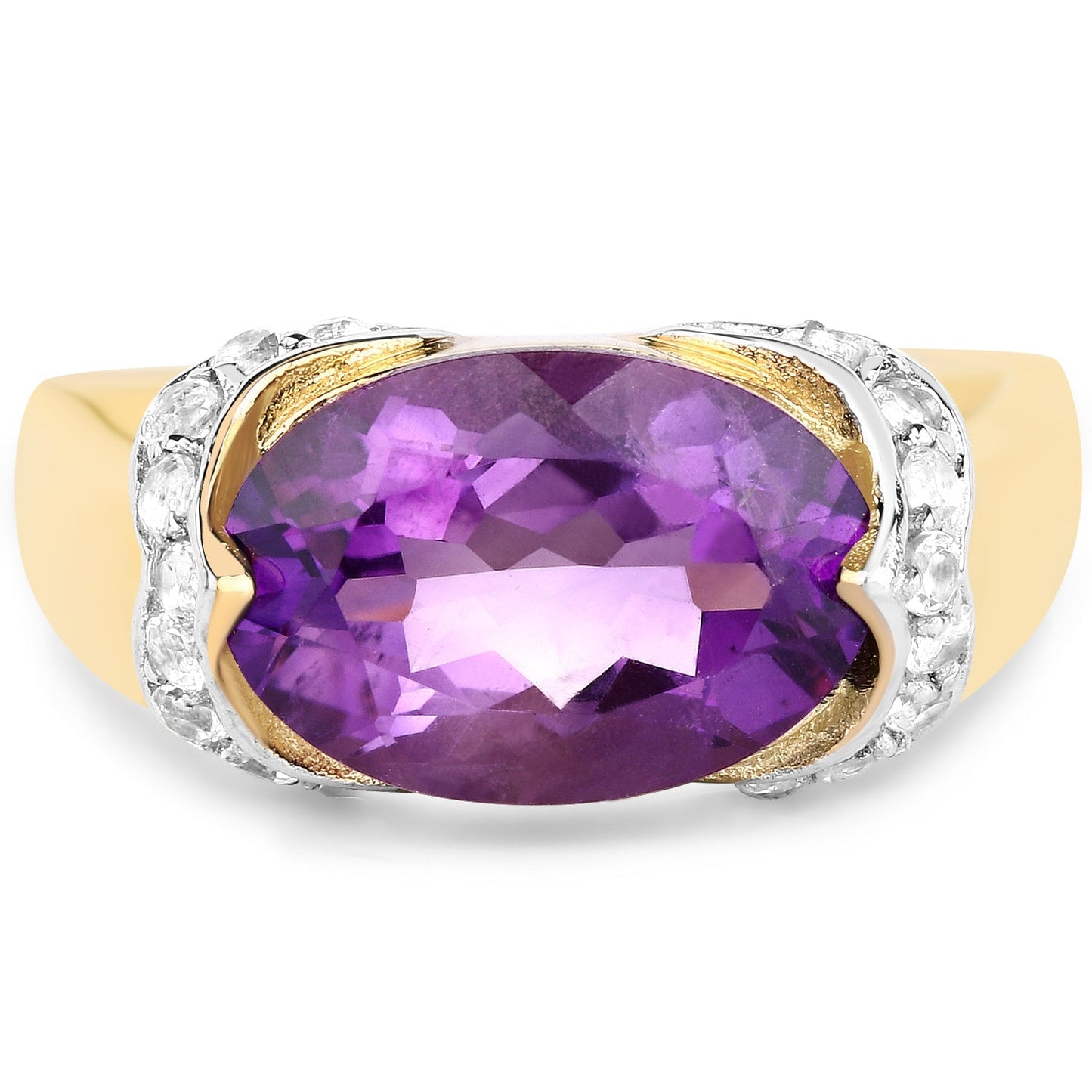 14K Yellow Gold Plated 4.98 Carat Genuine Amethyst and White Topaz .925 Sterling Silver Ring Bids.com