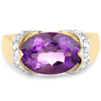 14K Yellow Gold Plated 4.98 Carat Genuine Amethyst and White Topaz .925 Sterling Silver Ring Bids.com
