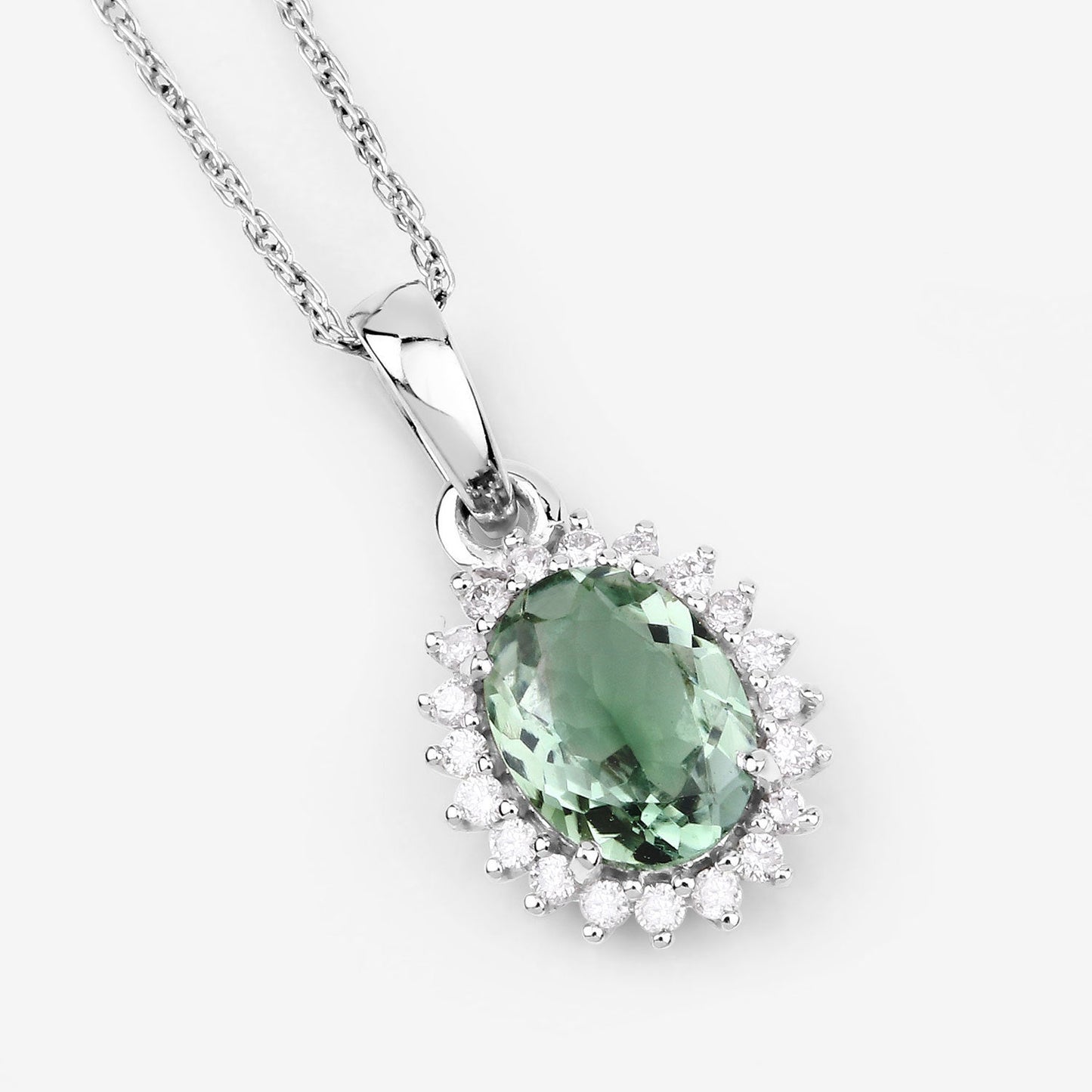 1.39 Carat Genuine Green Tourmaline and White Diamond 14K White Gold Pendant Bids.com
