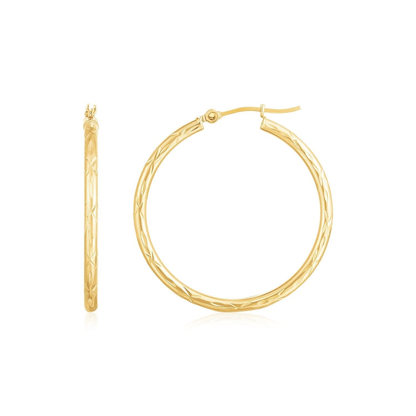 14K Yellow Gold Diamond Cut Hoop Earrings Bids.com