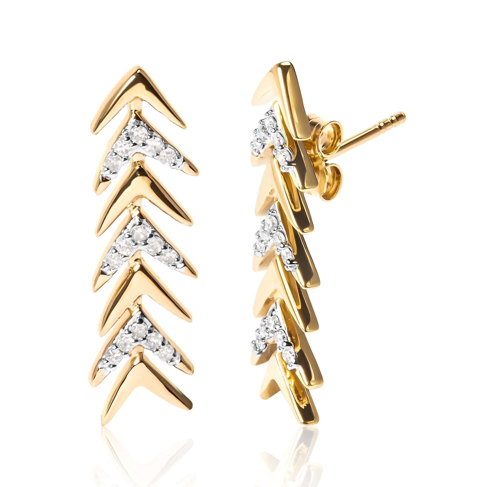 18K Yellow Gold Plated .925 Sterling Silver 1/5 Cttw Diamond Chevron Arrow Stud Earring (I-J Color, I2-I3 Clarity) Bids.com