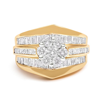 14K Yellow Gold 2-1/3 Cttw Diamond Cluster Channel Set Chevron Shaped Engagement Ring (H-I Color, SI1-SI2 Clarity) - Ring Size 7 Bids.com