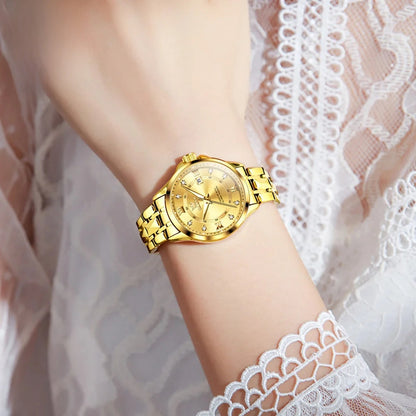 Women's Gold Stainless Steel Small Round Watch Date BandsCo Straps