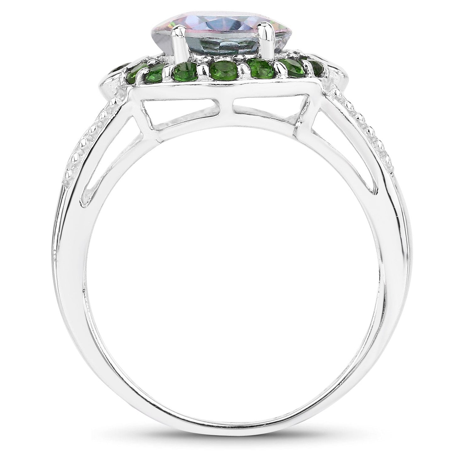 3.92 Carat Genuine Rainbow Quartz and Chrome Diopside .925 Sterling Silver Ring Bids.com